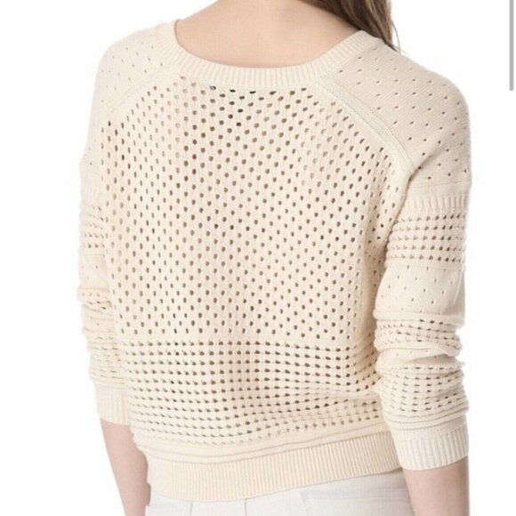Halston Heritage Cream Open Knit Cropped Crew Neck Sweater - Picture 5 of 9